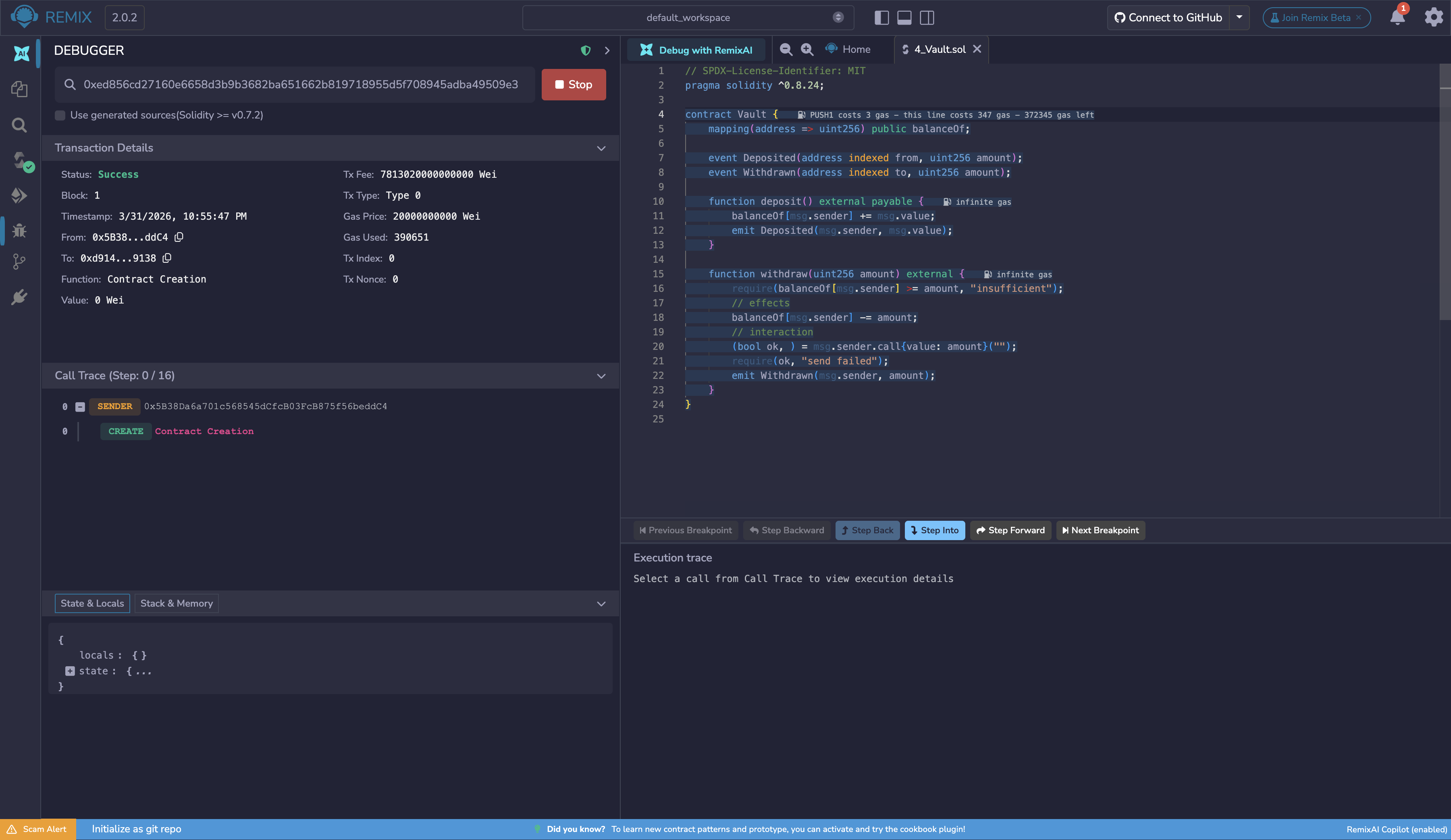 Overview of the Remix Debugger interface