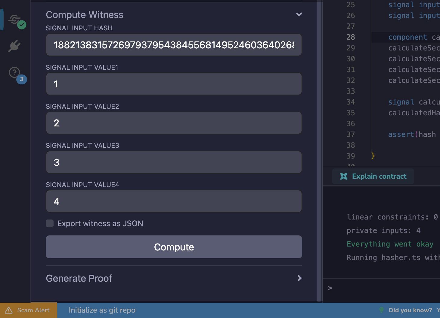 Compute Witness section in the Circom plugin