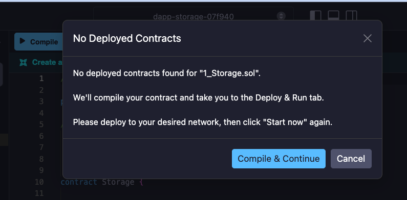Prompt to compile and deploy when no instances are found