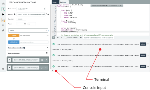 Remix IDE terminal panel