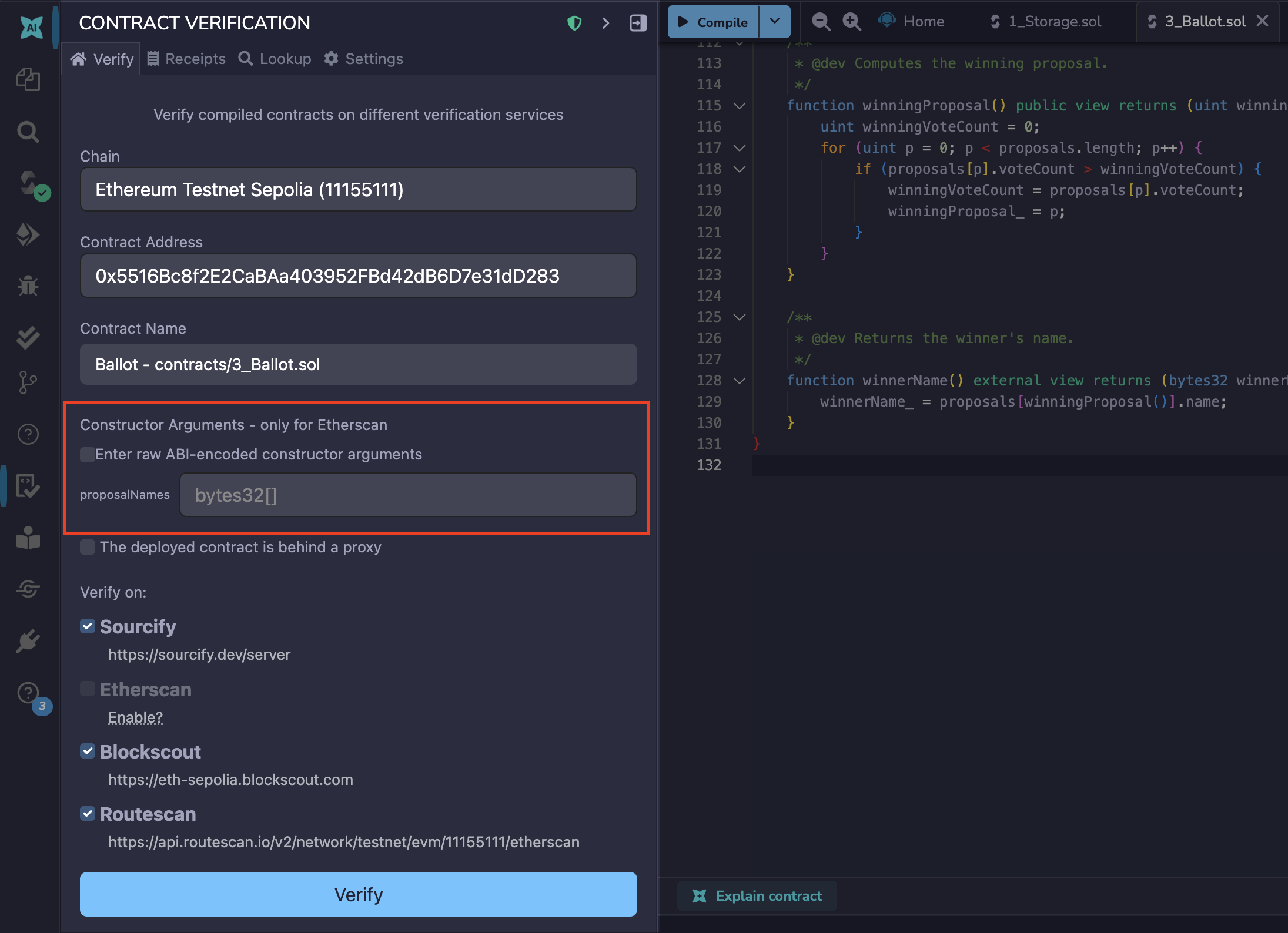 Constructor verify page with constructor arguments.