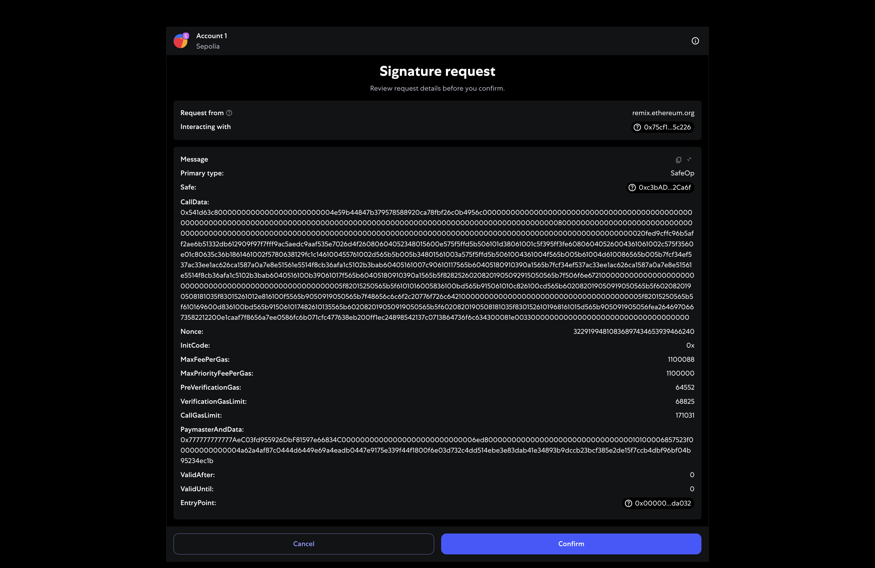 MetaMask signature request.