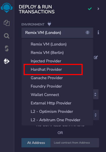 Hardhat Provider option in the Environment dropdown