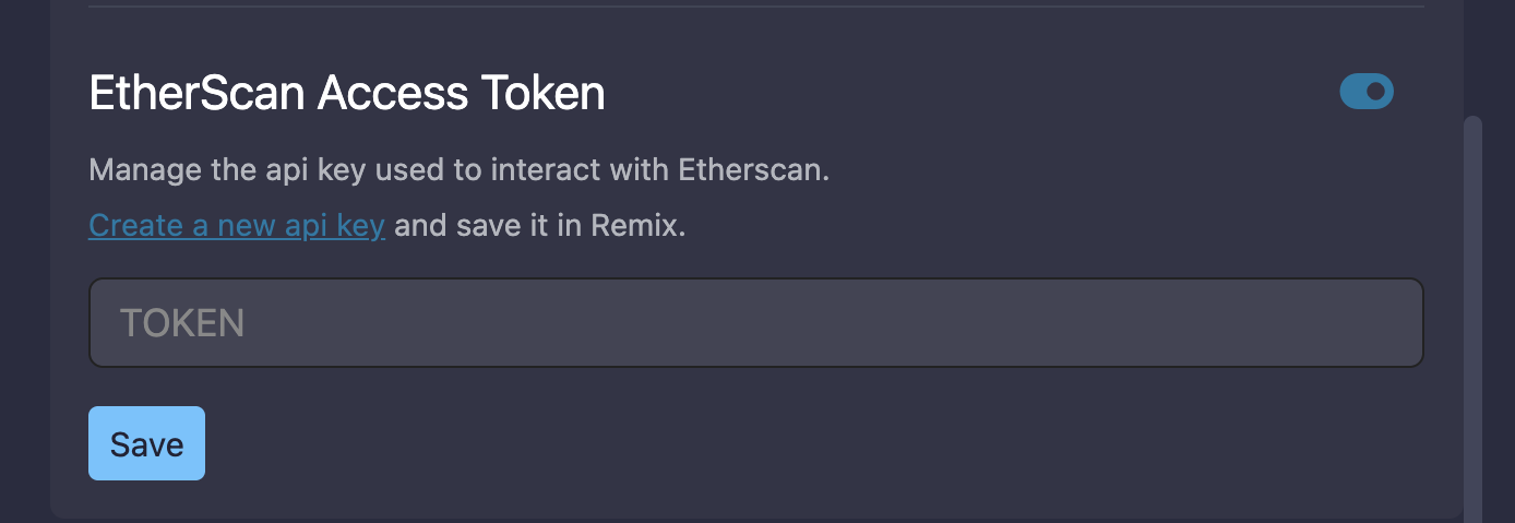 Remix Etherscan Access Token page.