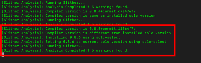 Slither Websocket plugin log showing solc version selection