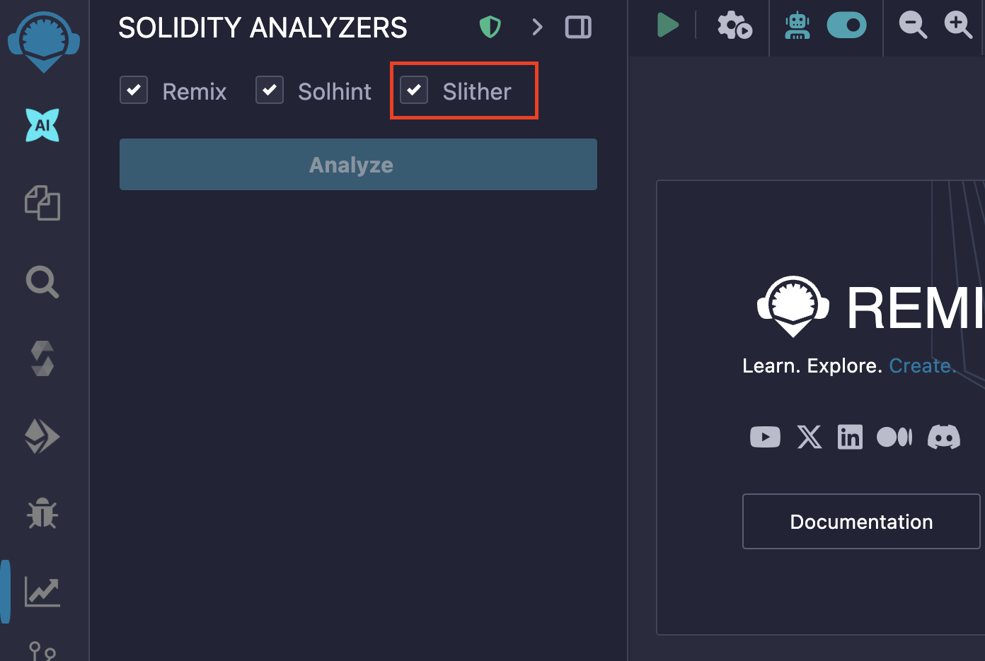Slither checkbox in the Solidity Static Analysis plugin