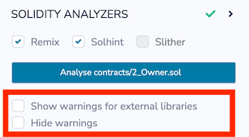 Hide warnings checkbox in Solidity Analyzers