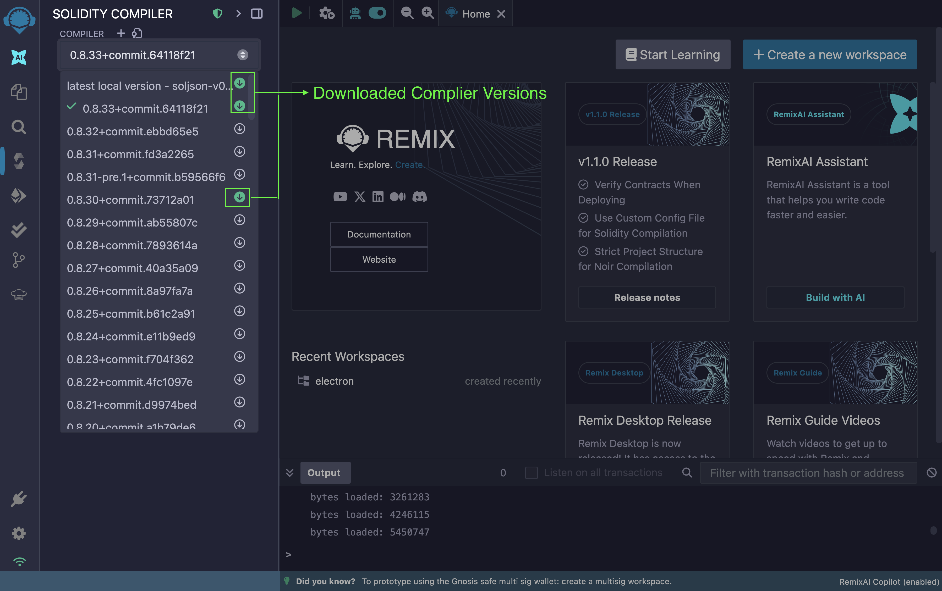 Solidity Compiler with downloaded versions on Remix Desktop