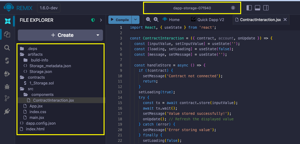 Generated QuickDApp workspace