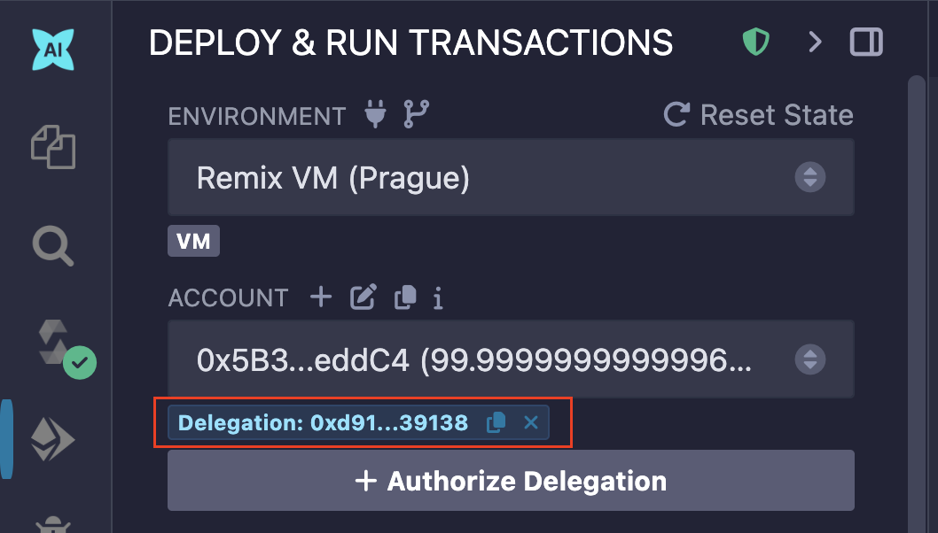 Delegation badge containing the connected contract address.