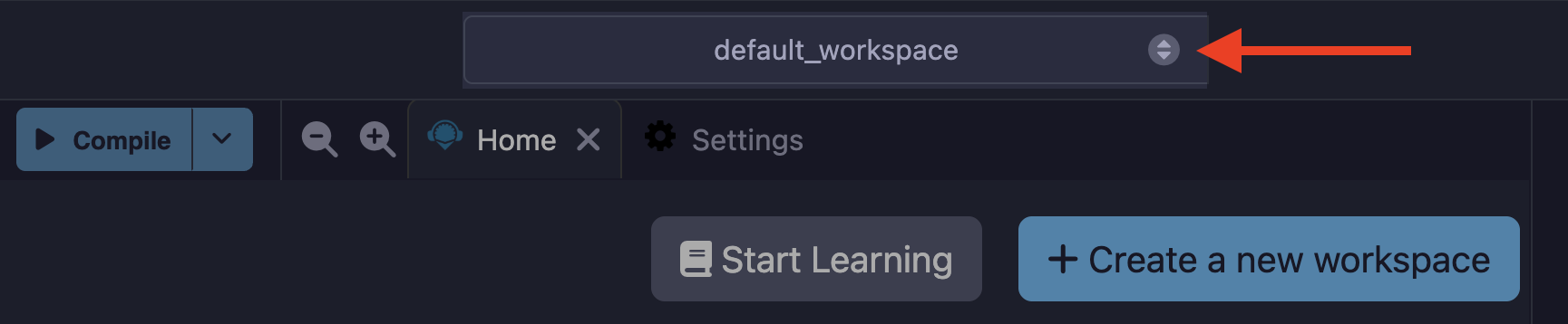 Remix IDE Workspaces highlighting the dropdown.