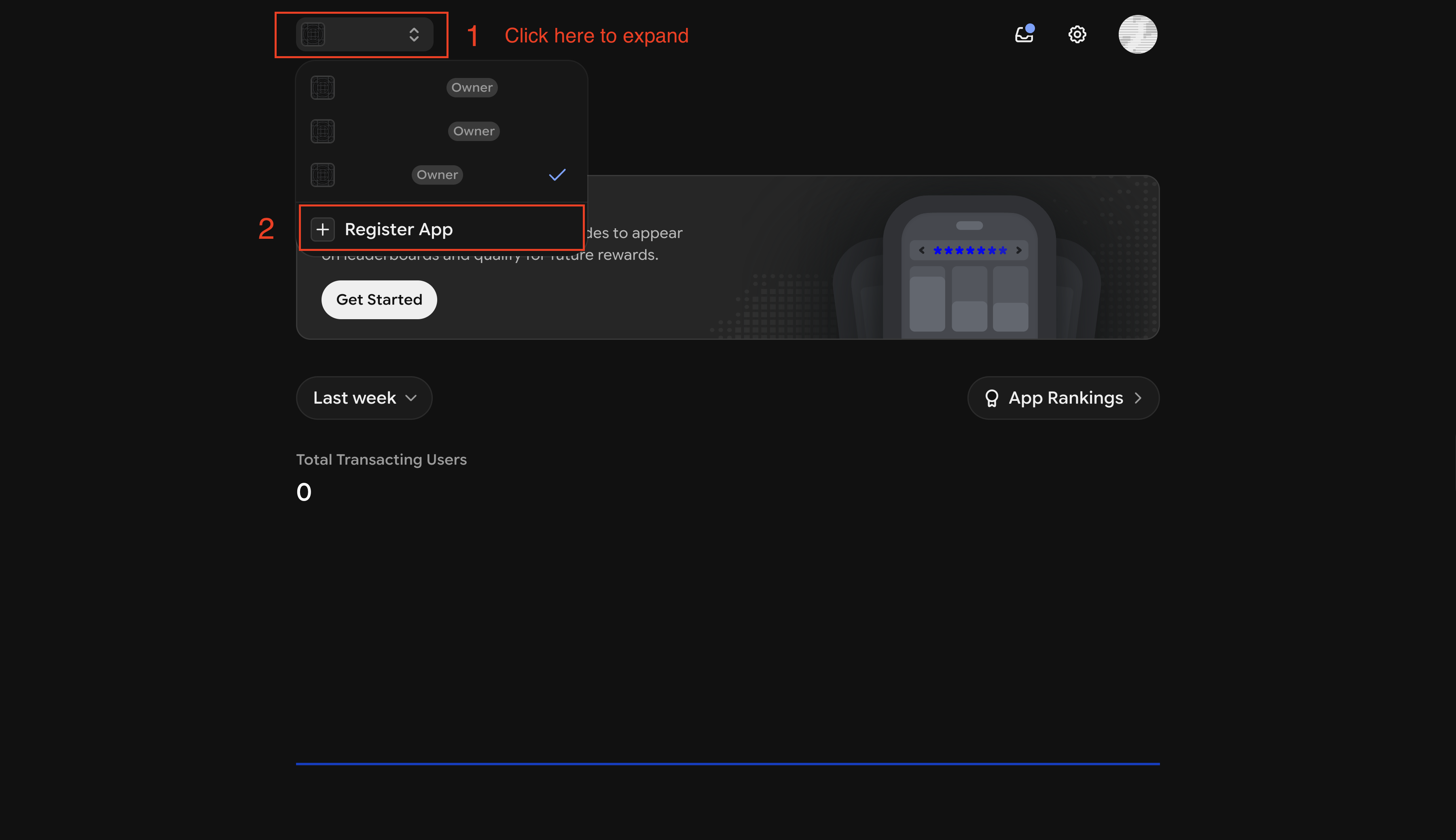 Register new app option in the Base Developer Portal app dropdown