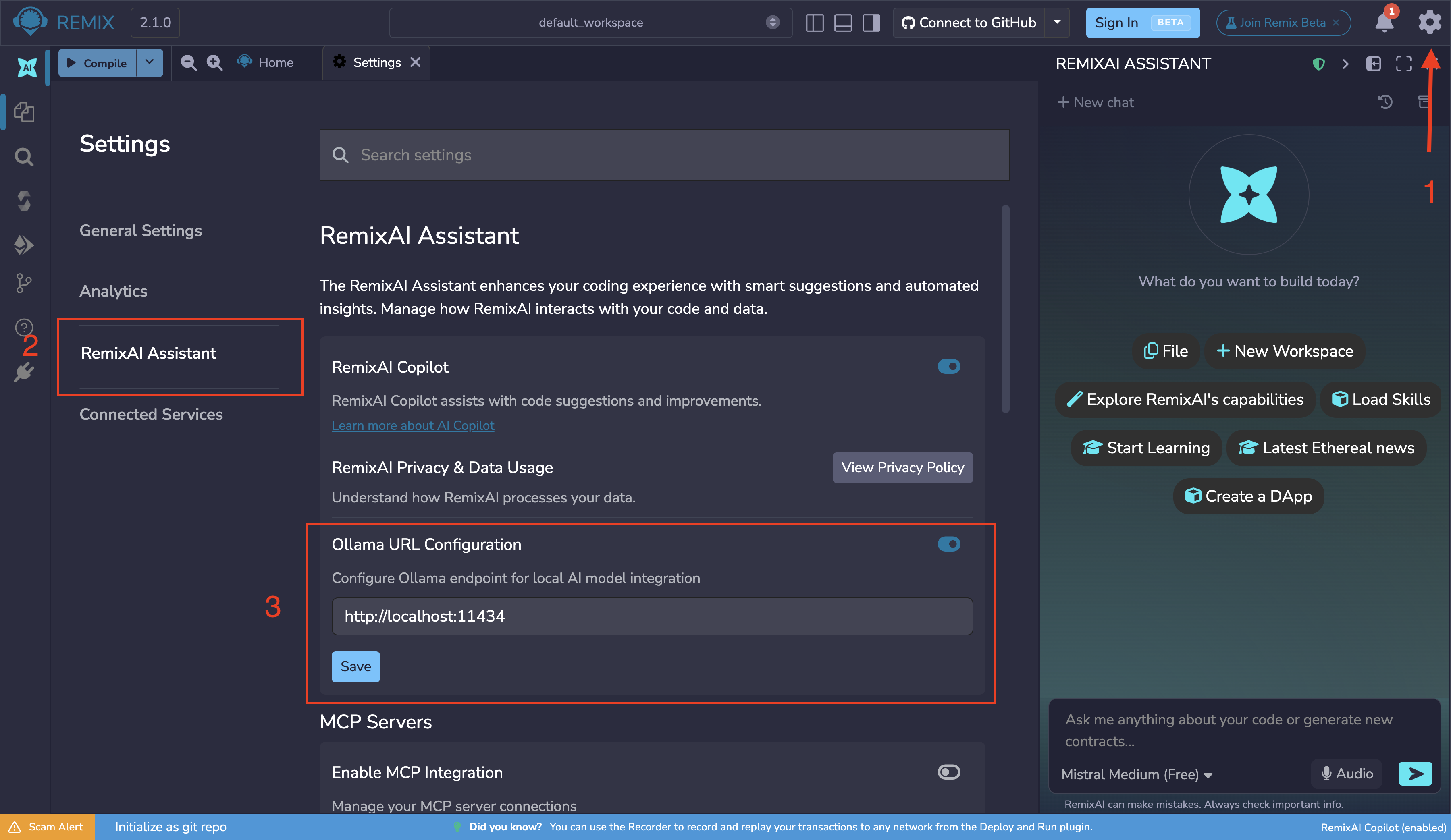 Remix settings showing the Ollama config